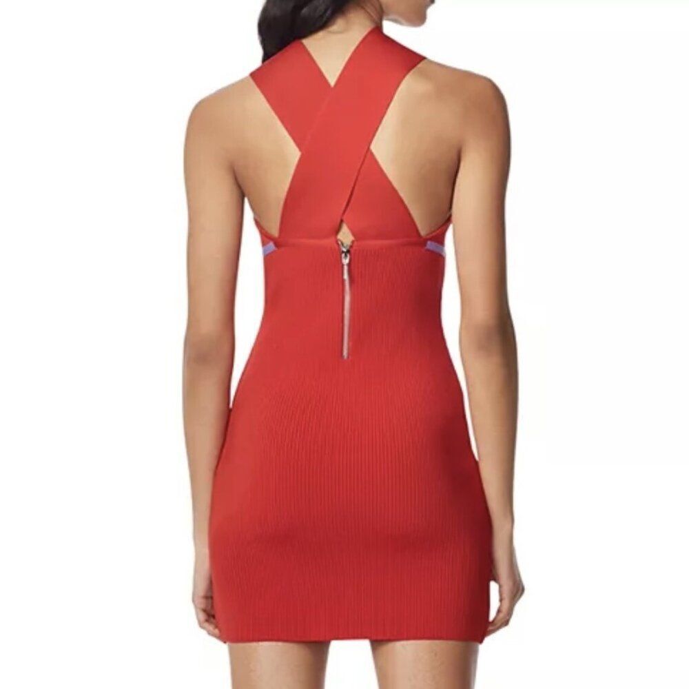 Hervé Léger luxe Halter RED ribbed Bandage Sheath party mini Dress Like New LG - Picture 5 of 12
